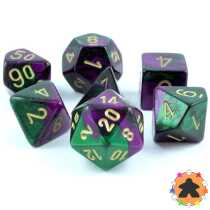 CHESSEX - Set de 7 dés - GEMINI - Vert-Violet /Or - CHX26434