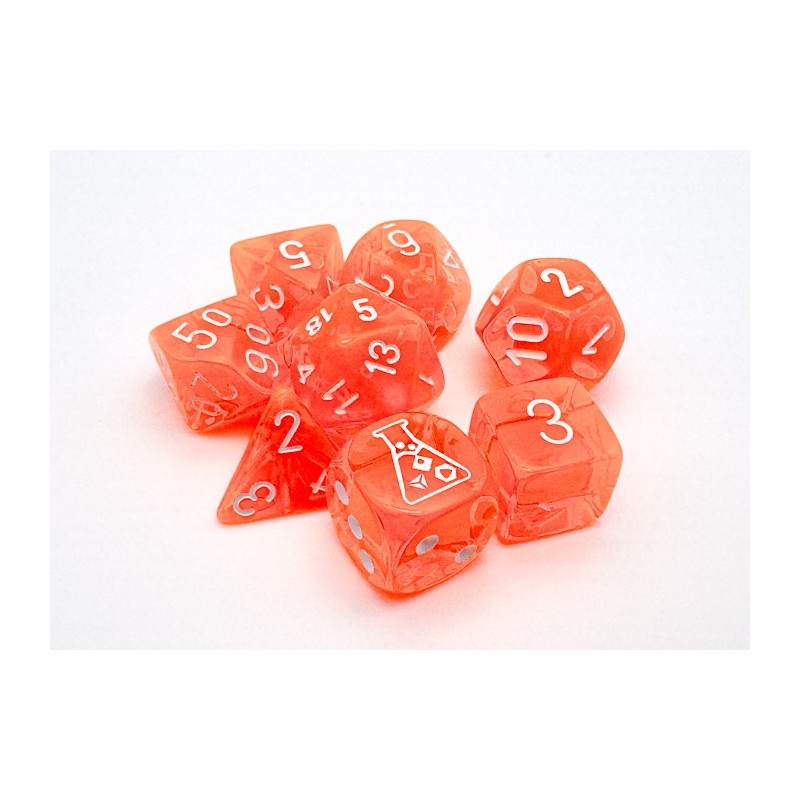 CHESSEX - Set de 8 dés - TRANSPARENT Orange Fluo / Blanc (CHX30060)