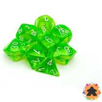 CHESSEX - Set de 8 dés - TRANSPARENT Vert Radieux / Blanc (CHX30062)