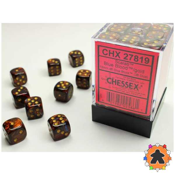 CHESSEX - Set de 36 dés 6 - SCARAB - Blue Blood / Gold - CHX27819