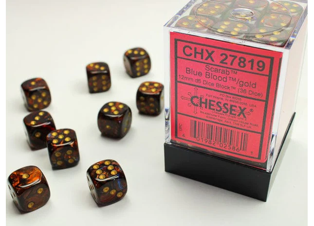 CHESSEX - Set de 36 dés 6 - SCARAB - Blue Blood / Gold - CHX27819