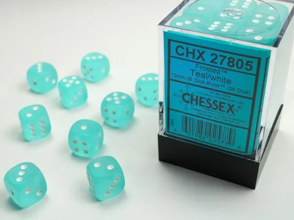 CHESSEX - Set de 36 dés 6 - FROSTED - Teal / White - CHX27805