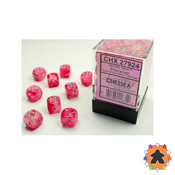 CHESSEX - Set de 36 dés 6 - GHOSTLY GLOW - Pink/silver - CHX27924