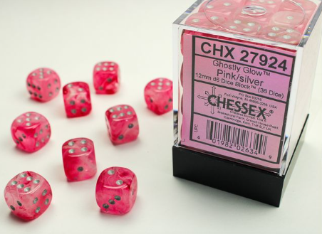 CHESSEX - Set de 36 dés 6 - GHOSTLY GLOW - Pink/silver - CHX27924