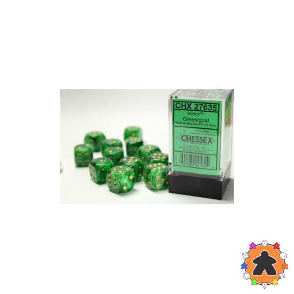 CHESSEX - Set de 36 dès 6 - VORTEX - Green / Gold - CHX27635