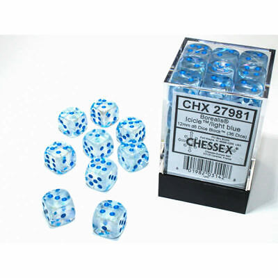 CHESSEX - Set de 36 dés 6 - LUMINARY - Sky/Silver - CHX27981