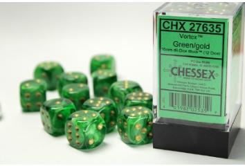 CHESSEX - Set de 36 dès 6 - VORTEX - Green / Gold - CHX27635