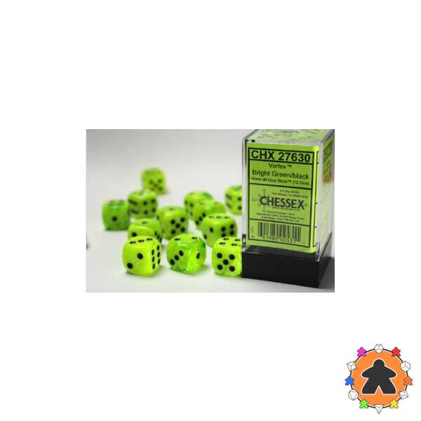 CHESSEX - Set de 36 dès 6 - VORTEX - Bright Green/Black - CHX27630