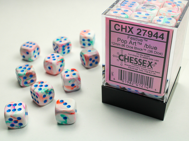 CHESSEX - Set de 36 dés 6 - FESTIVE - Pop Art/Blue - CHX27944