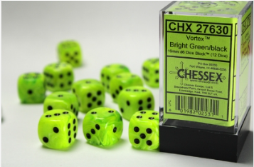 CHESSEX - Set de 36 dès 6 - VORTEX - Bright Green/Black - CHX27630
