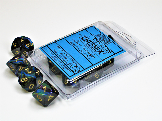 CHESSEX - Set de 10 dés 10 - LUSTROUS - Shadow/Gold - CHX27299