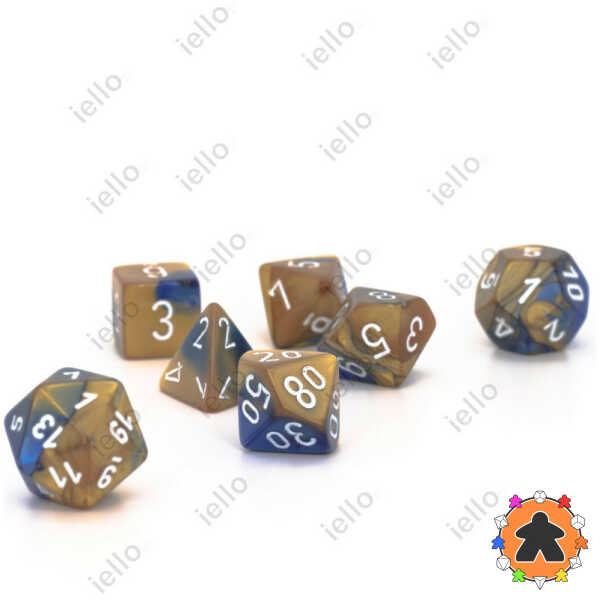 CHESSEX - Set de 7 dés - GEMINI - Bleu-Or/Blanc - CHX26422