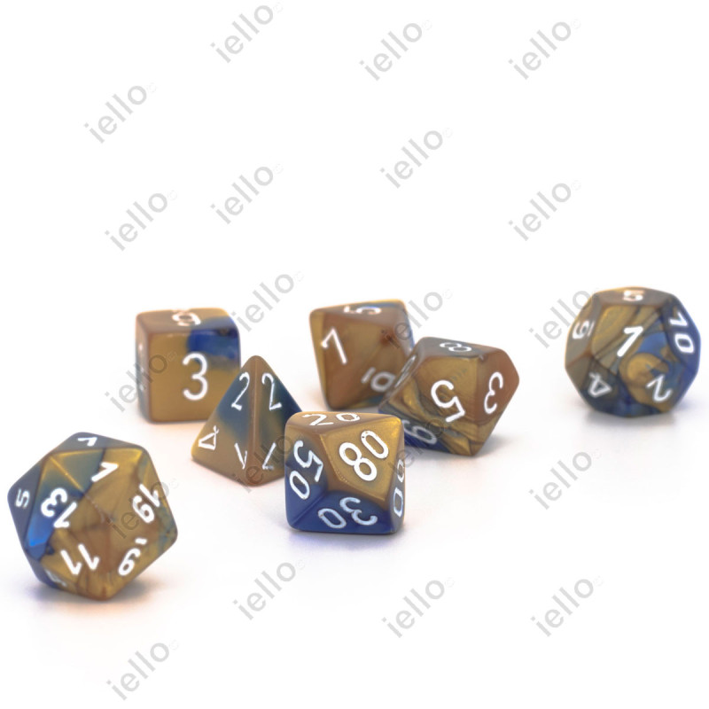 CHESSEX - Set de 7 dés - GEMINI - Bleu-Or/Blanc - CHX26422
