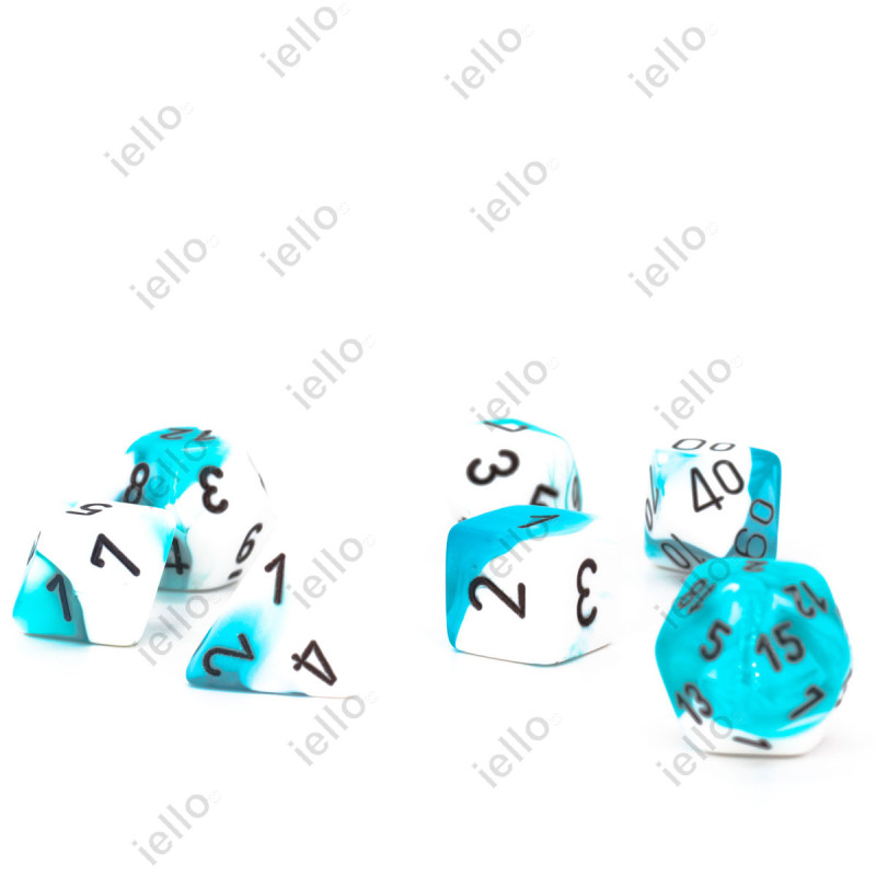 CHESSEX - Set de 7 dés - GEMINI - Turquoise-Blanc/Noir - CHX26444