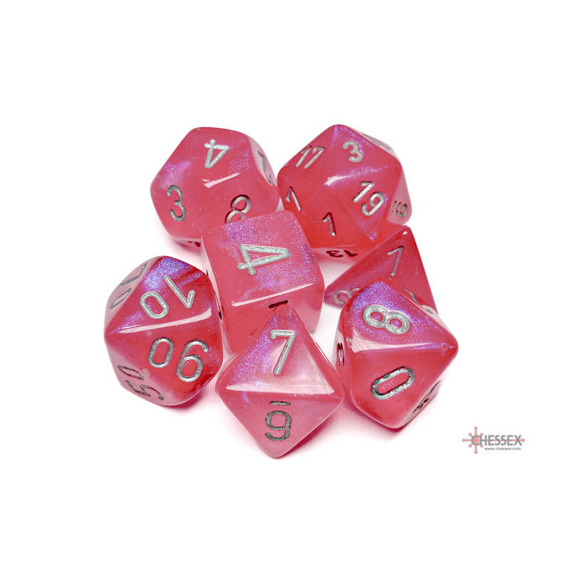 CHESSEX - Set de 7 dés - LUMINARY - Rose / Argent - CHX27584