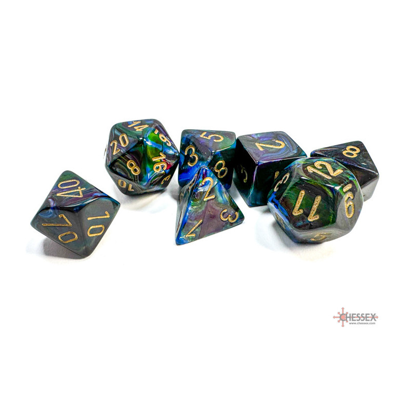 CHESSEX - Set de 7 dés - LUSTROUS - Ombre/Or - CHX27499