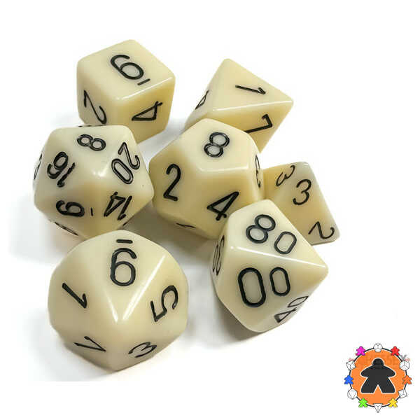 CHESSEX - Set de 7 dés - OPAQUE - Ivoire/Noir - CHX25400