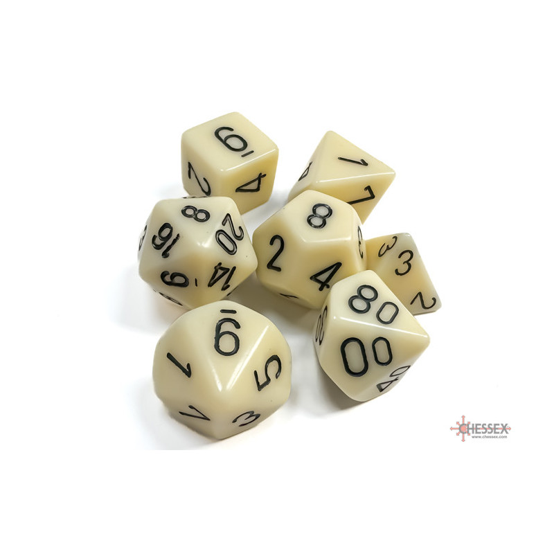 CHESSEX - Set de 7 dés - OPAQUE - Ivoire/Noir - CHX25400