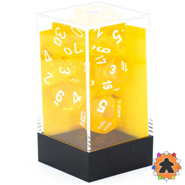 CHESSEX - Set de 7 dés - TRANSPARENT - Jaune/Blanc - CHX23072