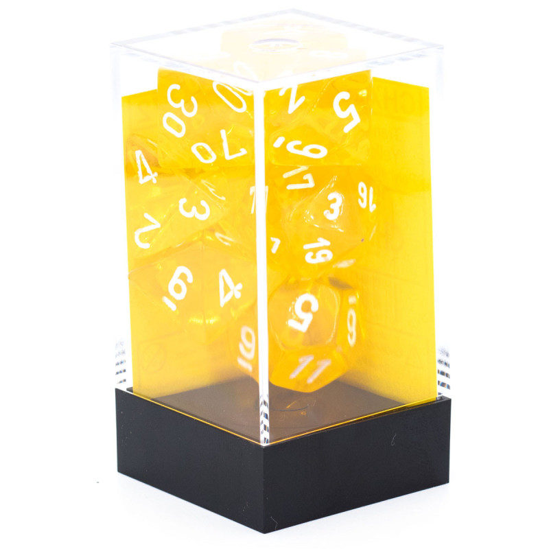 CHESSEX - Set de 7 dés - TRANSPARENT - Jaune/Blanc - CHX23072