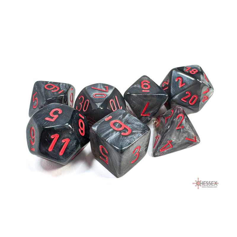 CHESSEX - Set de 7 dés - VELOURS - Noir/Rouge - CHX27478